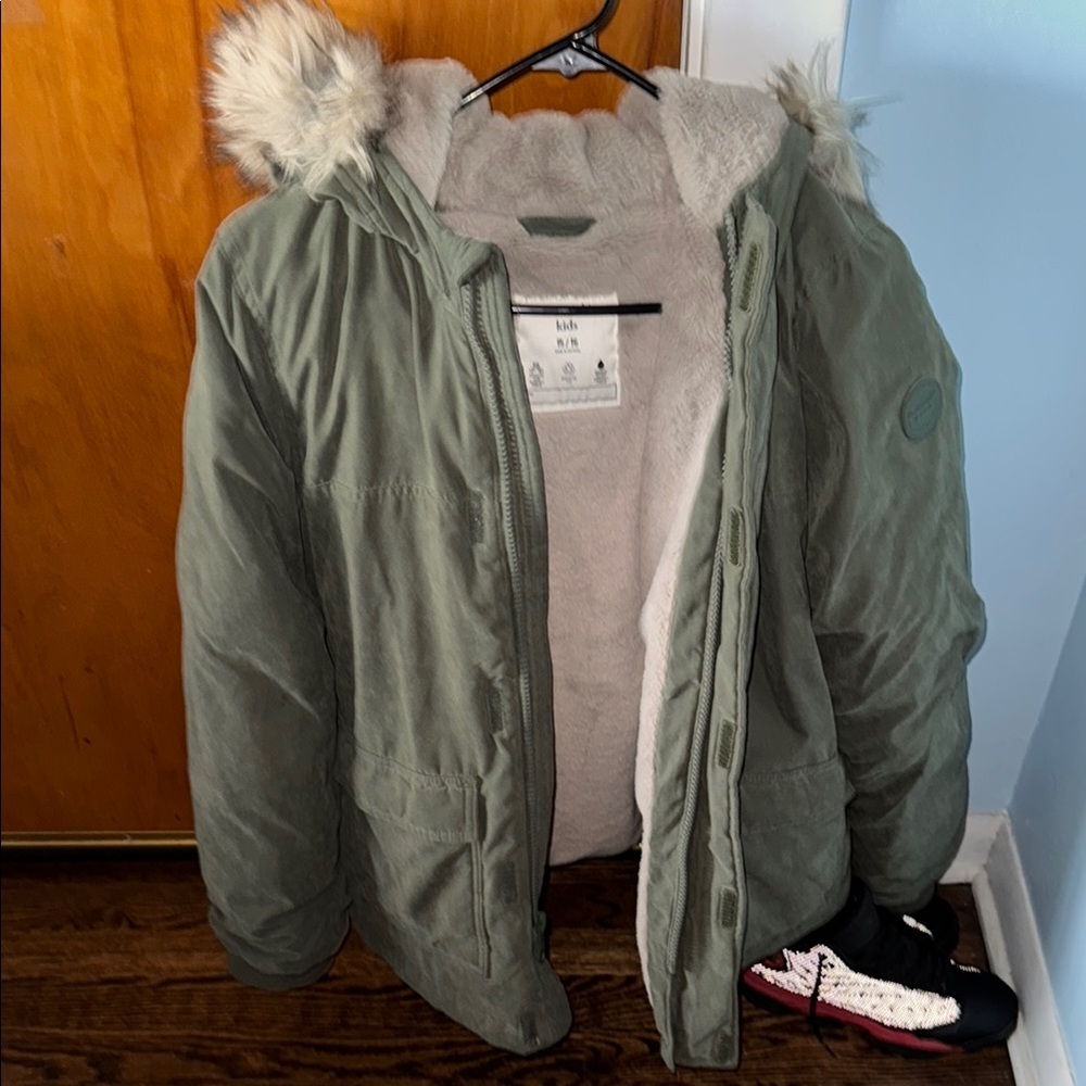Abercrombie Kids - Khaki Hooded Jacket with Faux Fur Trim